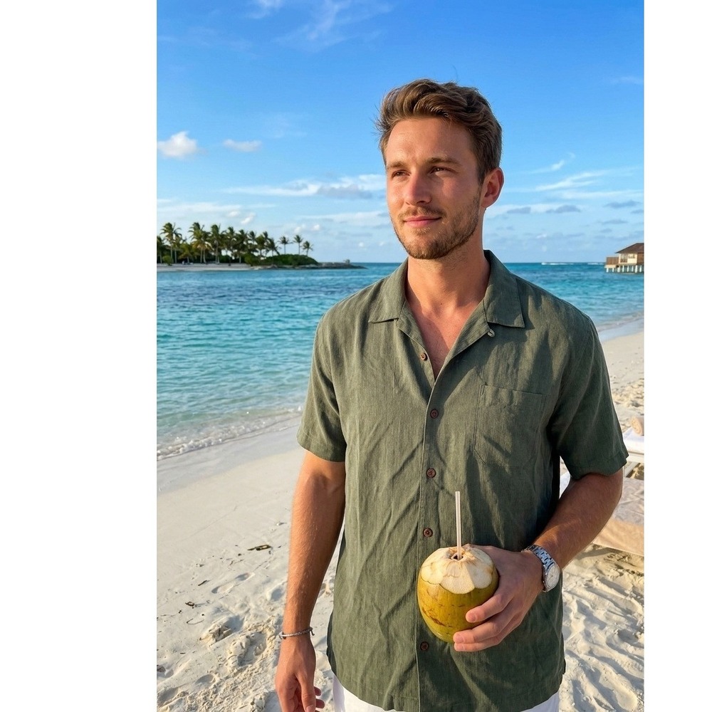 Tommy Bahama Mens XL Olive Green 100% Silk Short Sleeve Button Down Camp Shirt